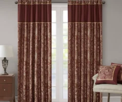 Valerie Burgundy Light-Filtering Rod Pocket Curtain Panel Pair, (95")