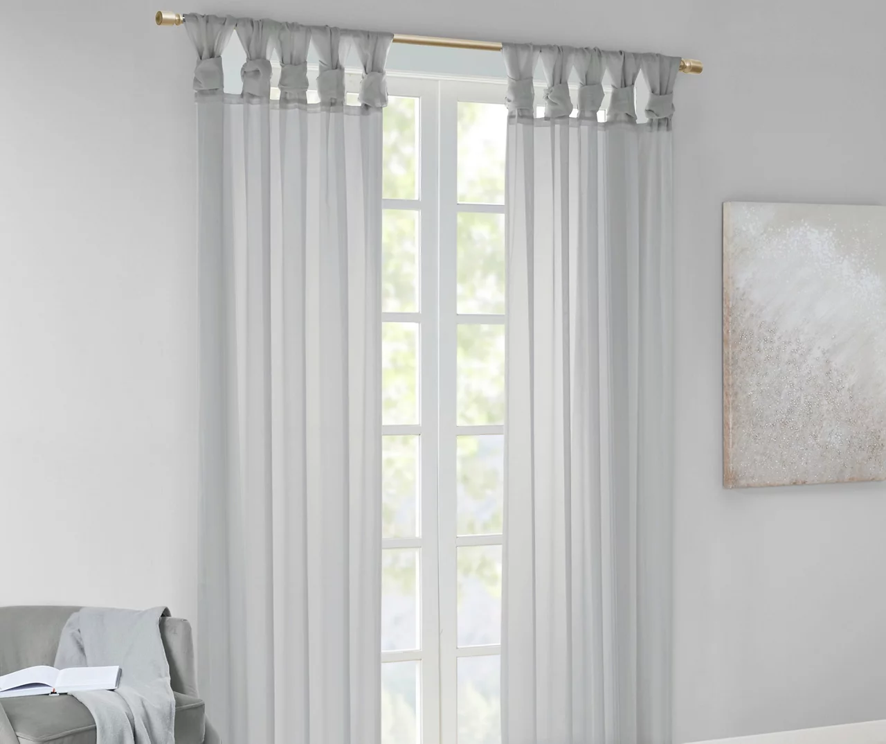 Persis Light Gray Voile Sheer Twisted Tab Curtain Panel Pair, (84") 4 Persis Light Gray Voile Sheer Twisted Tab Curtain Panel Pair, (84") - Image 2