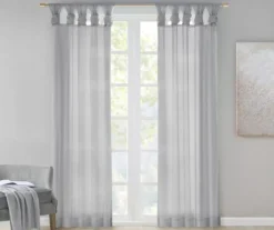 Persis Light Gray Voile Sheer Twisted Tab Curtain Panel Pair, (84")
