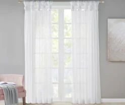 Persis White Voile Sheer Twisted Tab Curtain Panel Pair, (84")