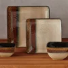 Red, Gold & Cream Square 16-Piece Stoneware Dinnerware Set -Cheap Home Store 810523826 2