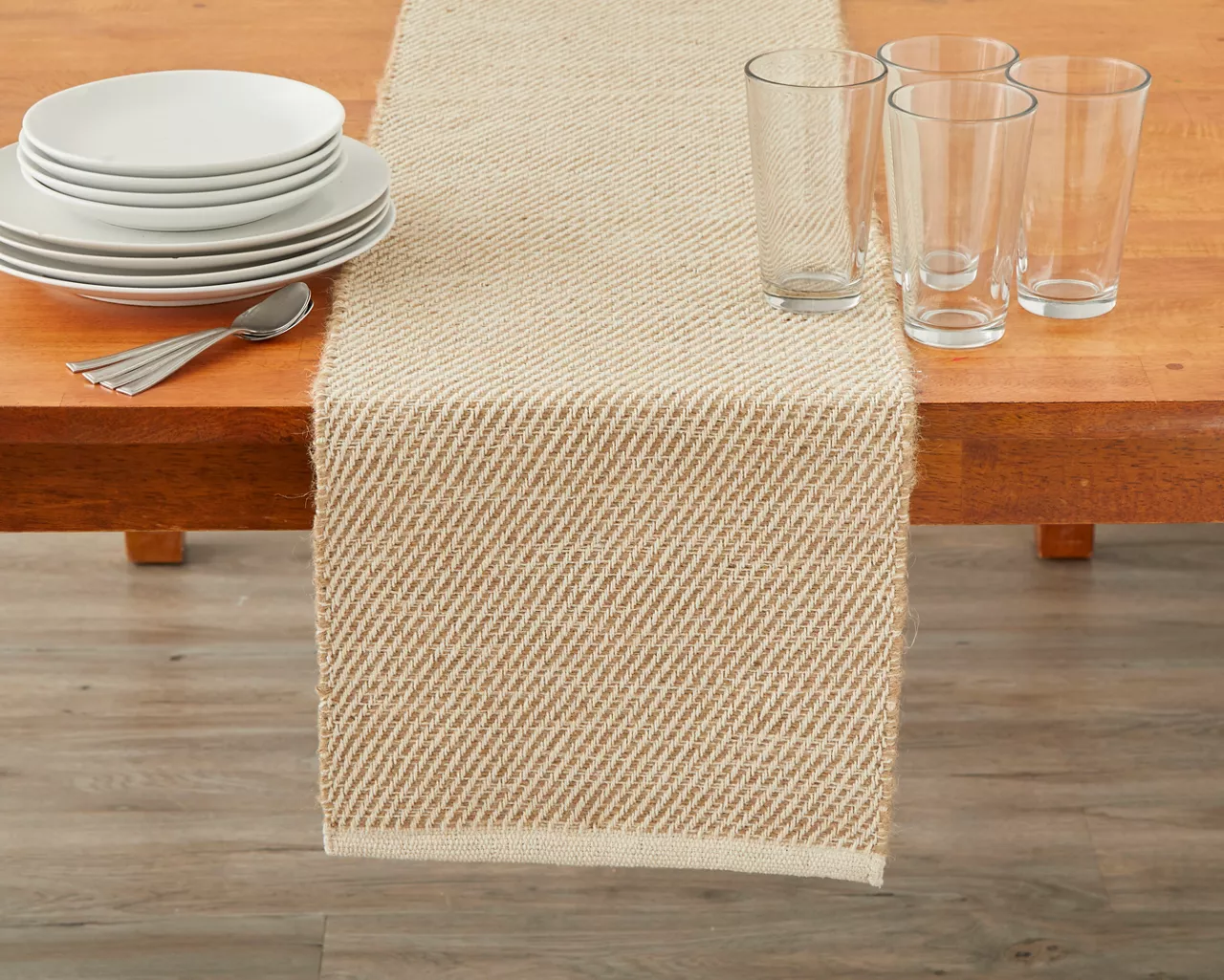 Beige & Tan Diagonal Stripe Table Runner 3 Beige & Tan Diagonal Stripe Table Runner