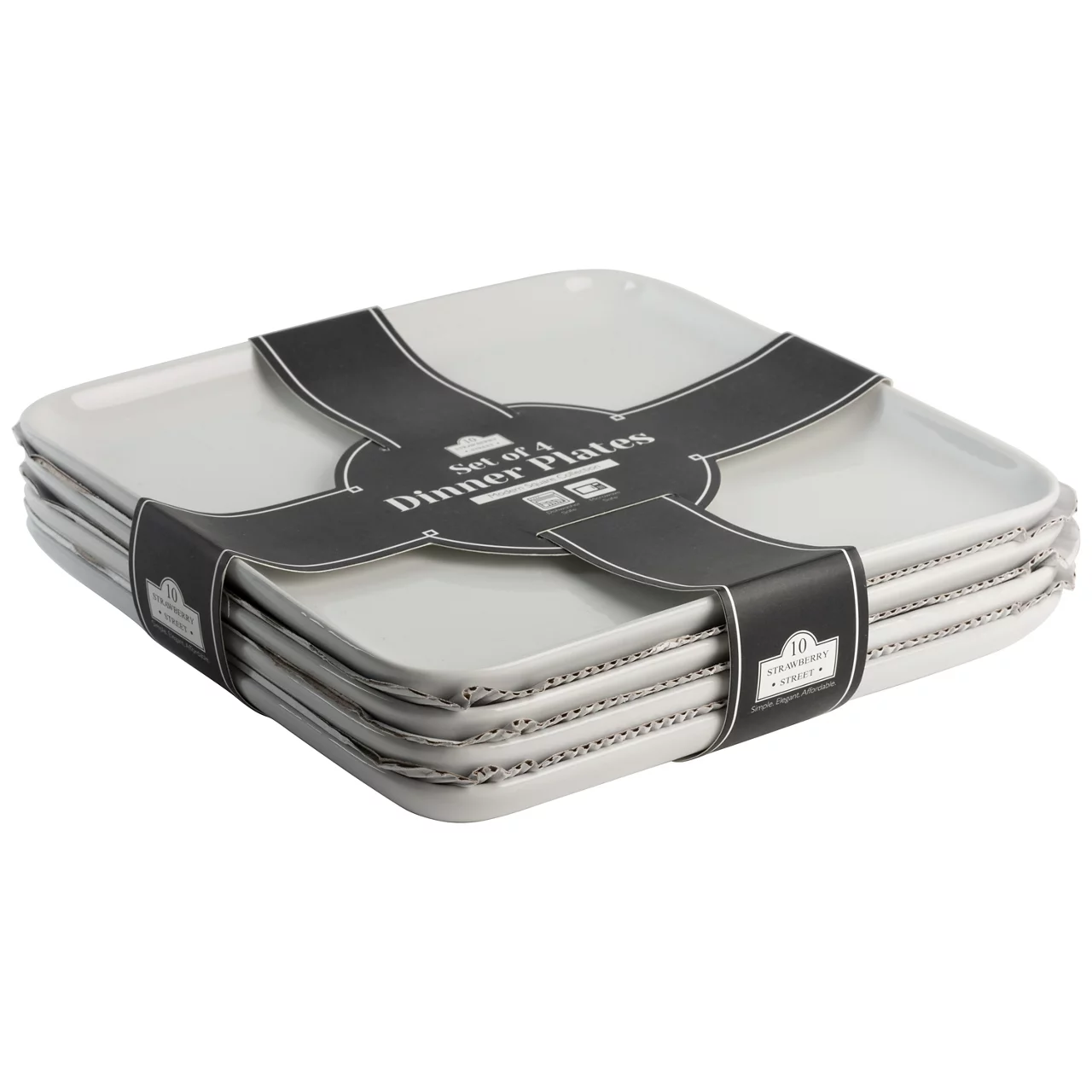 Bliss 4-Piece White Ceramic Square Dinner Plate Set 3 Bliss 4-Piece White Ceramic Square Dinner Plate Set