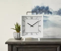 White Roman Numeral Square Tabletop Clock -Cheap Home Store 810534612 2