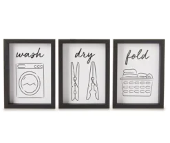 "Wash, Dry, Fold" White & Black Laundry 3-Piece Framed Wall Art Set