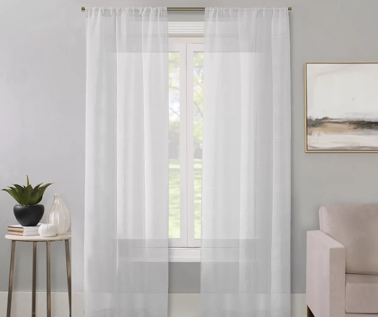 Real Living Sheer Plaid-Weave Curtain Panel 4 Real Living Sheer Plaid-Weave Curtain Panel - Image 2