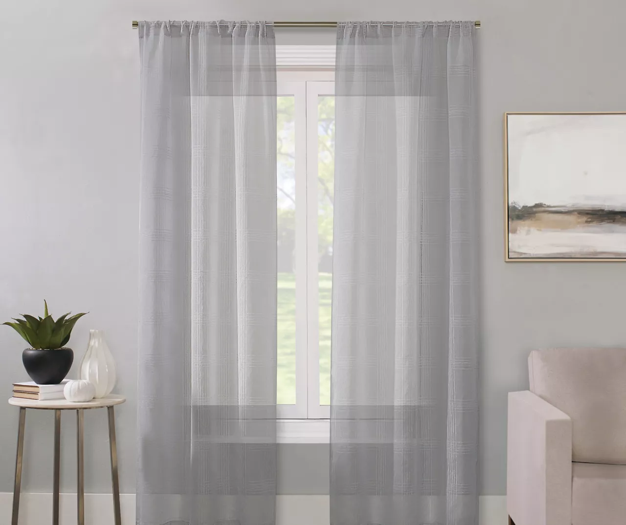 Real Living Sheer Plaid-Weave Curtain Panel 3 Real Living Sheer Plaid-Weave Curtain Panel