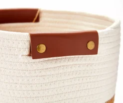 Small Off-White & Mustard Rope Bin With Faux Leather Handles -Cheap Home Store 810542671 810542672 2