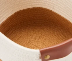 Small Off-White & Mustard Rope Bin With Faux Leather Handles -Cheap Home Store 810542671 810542672 3