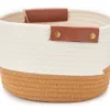Small Off-White & Mustard Rope Bin With Faux Leather Handles -Cheap Home Store 810542672