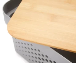 Hudson Home Gray Stackable Storage Bin With Bamboo Lid -Cheap Home Store 810543964 2