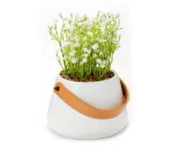 White Artificial Floral Arrangement In Ceramic Pot With Handle