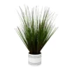 Dark Green Artificial Grass Arrangement In White Stripe Pot -Cheap Home Store 810547562