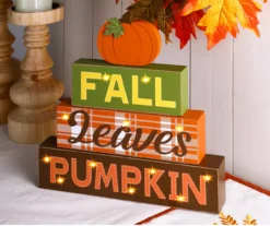 "Fall, Leaves, Pumpkin" Pumpkin & Letter Block LED Tabletop Decor -Cheap Home Store 810547823 8