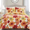 Leah Red & Orange Floral King 3-Piece Quilt Set -Cheap Home Store 810553040