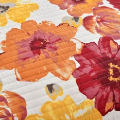 Leah Red & Orange Floral King 3-Piece Quilt Set -Cheap Home Store 810553040 31