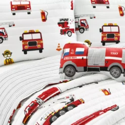 White & Red Fire Truck Twin 3-Piece Quilt Set -Cheap Home Store 810553047 3