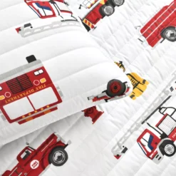 White & Red Fire Truck Twin 3-Piece Quilt Set -Cheap Home Store 810553047 4