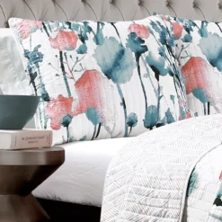 Zuri White, Orange & Blue Pattern Block Full/Queen 3-Piece Quilt Set -Cheap Home Store 810553050 2