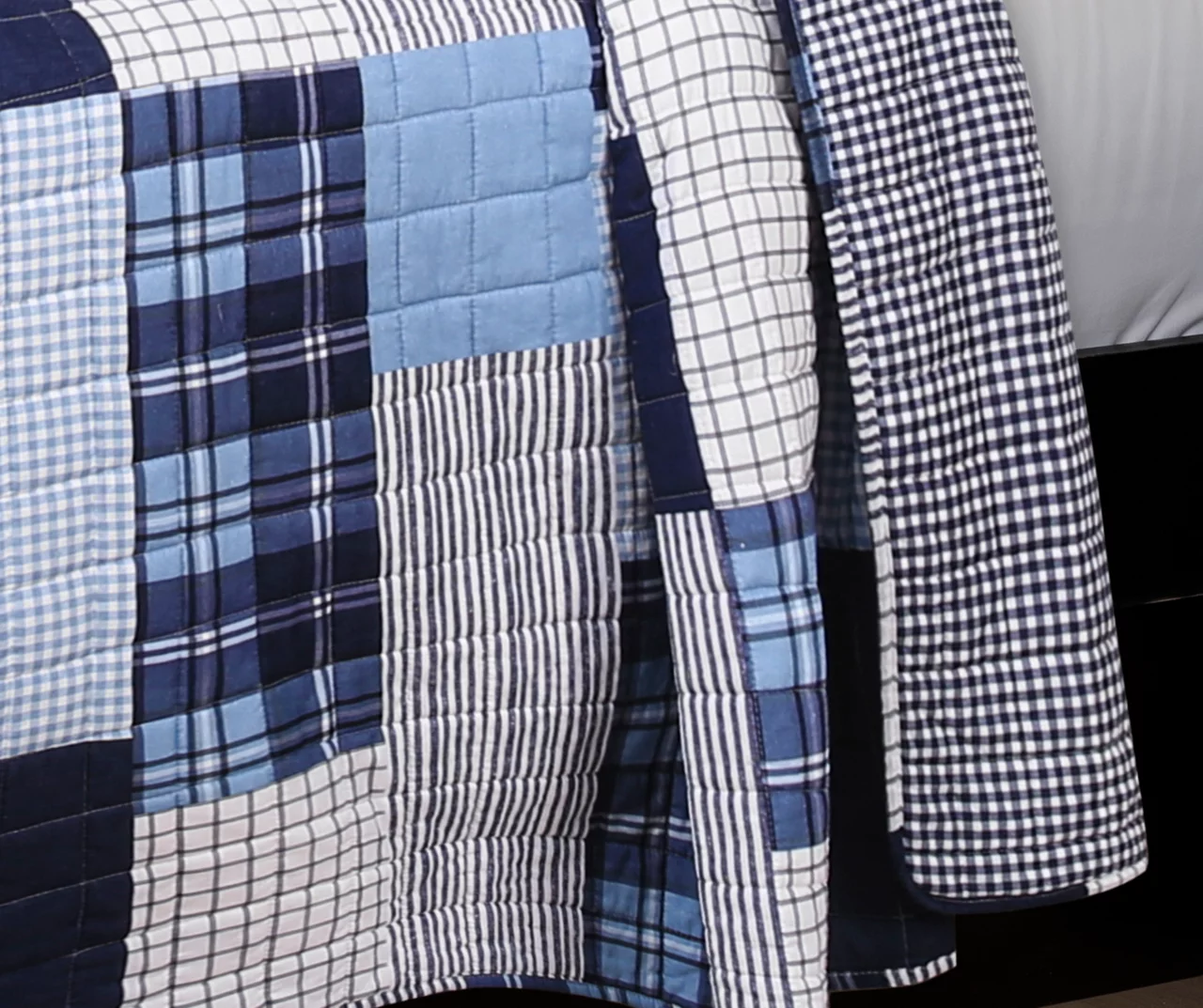 Greenville Navy & Blue Plaid Patchwork Full/Queen 3-Piece Quilt Set 6 Greenville Navy & Blue Plaid Patchwork Full/Queen 3-Piece Quilt Set - Image 4