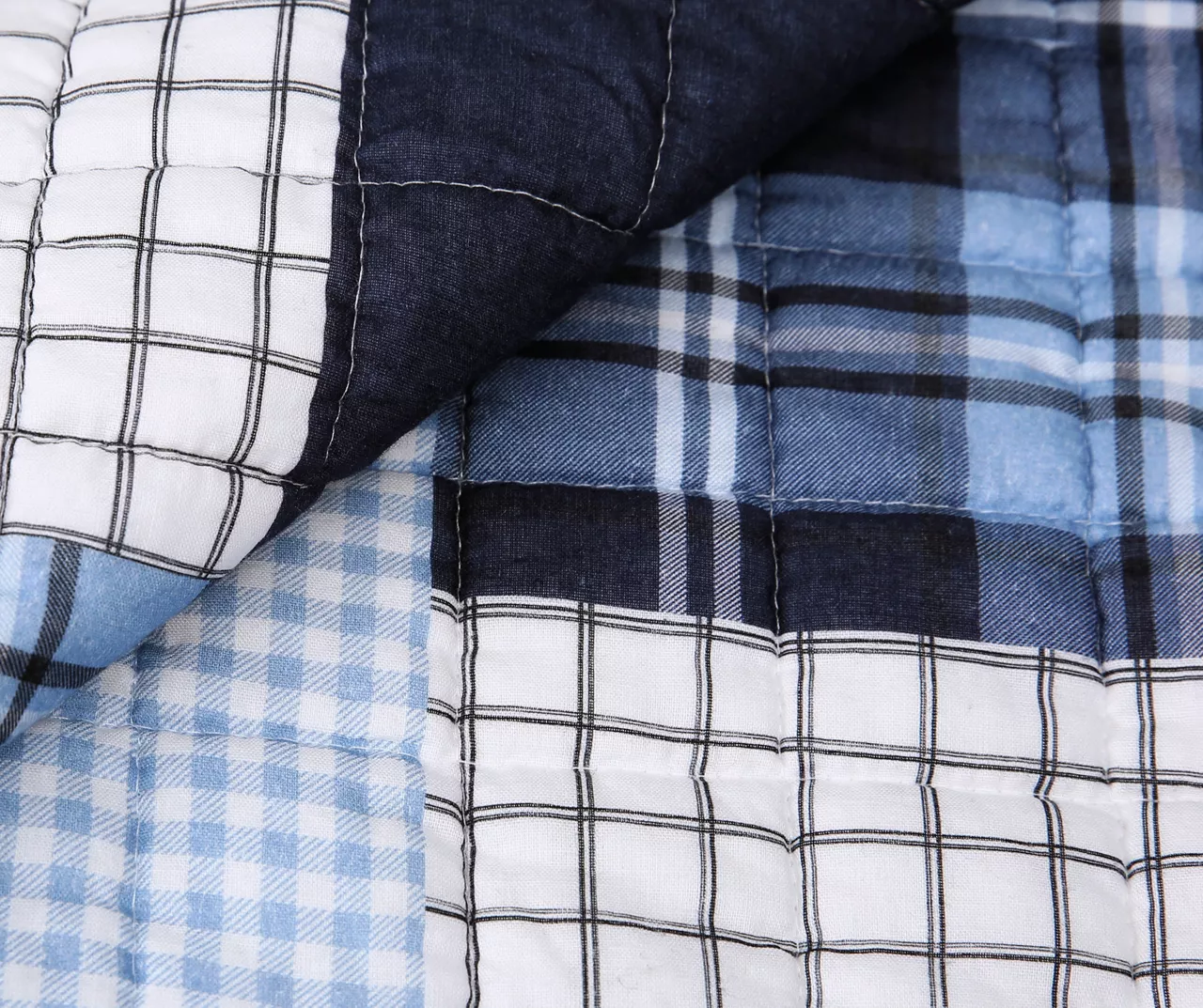 Greenville Navy & Blue Plaid Patchwork Full/Queen 3-Piece Quilt Set 7 Greenville Navy & Blue Plaid Patchwork Full/Queen 3-Piece Quilt Set - Image 5