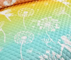 Pastel Rainbow Dandelion Fairy Ombre Reversible Full/Queen 3-Piece Quilt Set -Cheap Home Store 810553253 3