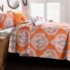 Harley Tangerine & Blue Mandala Arabesque Reversible Full/Queen 5-Piece Quilt Set -Cheap Home Store 810553381 1