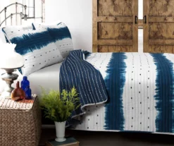 Jane White & Navy Shibori Tie-Dye Reversible King 3-Piece Quilt Set -Cheap Home Store 810553402 11