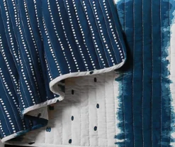 Jane White & Navy Shibori Tie-Dye Reversible King 3-Piece Quilt Set -Cheap Home Store 810553402 3