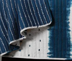 Jane White & Navy Shibori Tie-Dye Reversible King 3-Piece Quilt Set -Cheap Home Store 810553402 31