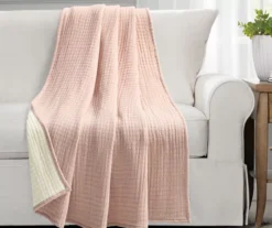 Kantha Blush & Off-White Stitch-Row Throw, (50" X 60")