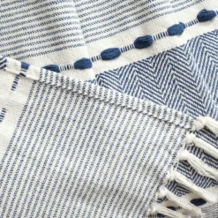 Navy & White Thread-Stripe Herringbone Tassel-Trim Throw, (50" X 60") -Cheap Home Store 810553510 31
