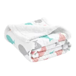 White & Coral Whale Print Quilted Sherpa Throw, (50" X 60") -Cheap Home Store 810553518 4