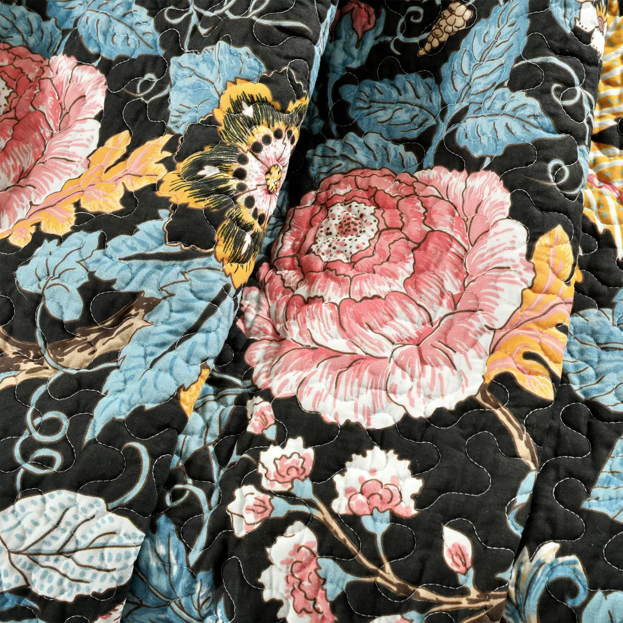 Black & Yellow Floral Sydney Quilted Throw, (50" X 60") 5 Black & Yellow Floral Sydney Quilted Throw, (50" X 60") - Image 3