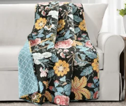 Black & Yellow Floral Sydney Quilted Throw, (50" X 60")