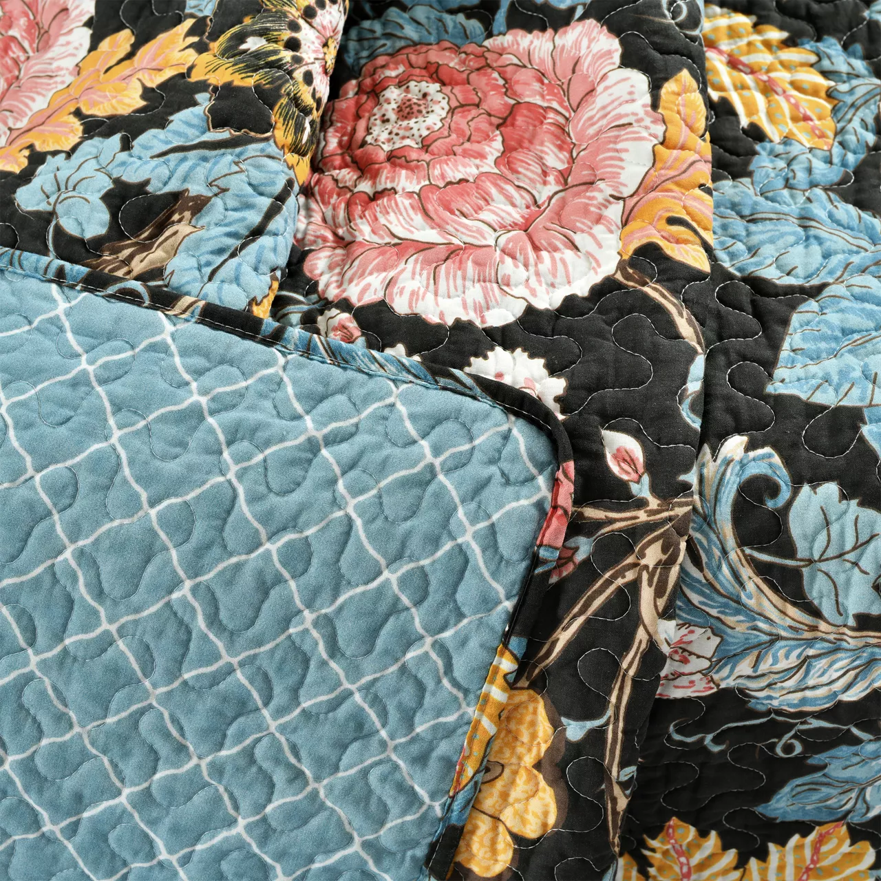 Black & Yellow Floral Sydney Quilted Throw, (50" X 60") 6 Black & Yellow Floral Sydney Quilted Throw, (50" X 60") - Image 4