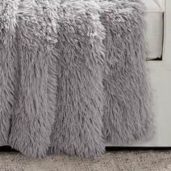 Emma Light Gray Faux Fur Throw, (50" X 60") -Cheap Home Store 810553543 2