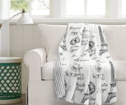 White & Black Eiffel Tower Paris Quilted Throw, (50" X 60")