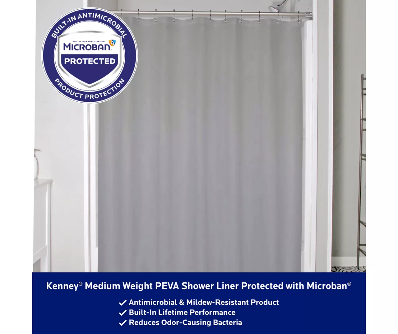 Gray Medium-Weight Microban PEVA Shower Liner 5 Gray Medium-Weight Microban PEVA Shower Liner - Image 3