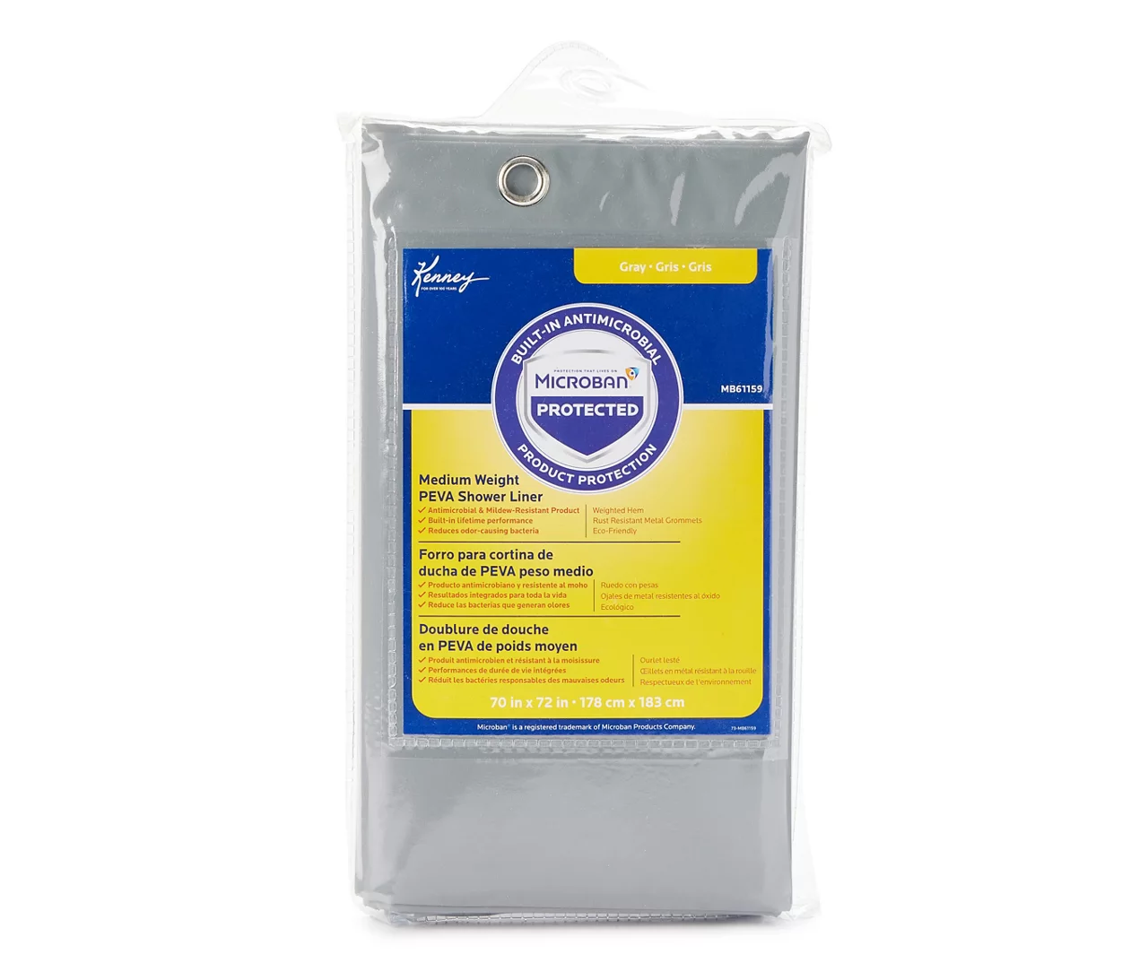 Gray Medium-Weight Microban PEVA Shower Liner 3 Gray Medium-Weight Microban PEVA Shower Liner