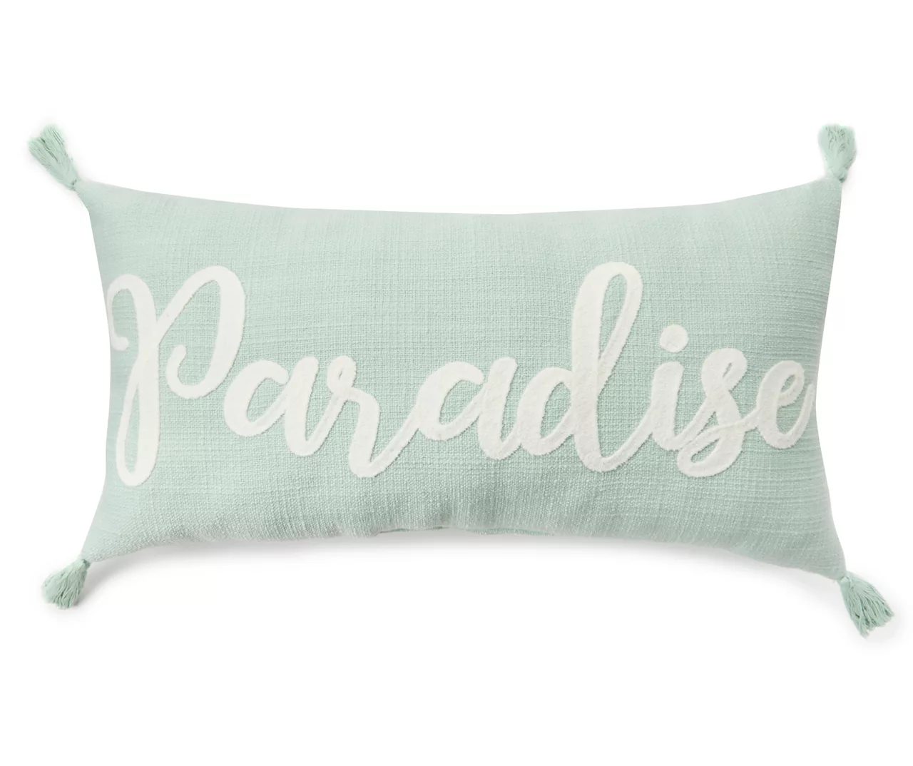 "Paradise" Mint Green & White Tassel-Accent Throw Pillow 3 "Paradise" Mint Green & White Tassel-Accent Throw Pillow