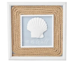 "It Is Well" White, Blue & Brown Shell Wall Plaque