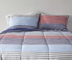 Blue & Red Stripe Microfiber Twin 6-Piece Bed-in-a-Bag Set -Cheap Home Store 810563034 810563033 810563032 810563031 1