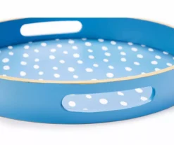 Blue & White Spots Round Decorative Tray -Cheap Home Store 810563432 1