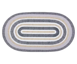 Gray & Tan Dots & Dashes Oval Braided Accent Rug, (20" X 36")