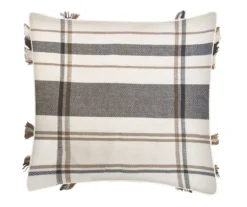 Beeby Beige & Brown Plaid Fringe-Accent Throw Pillow