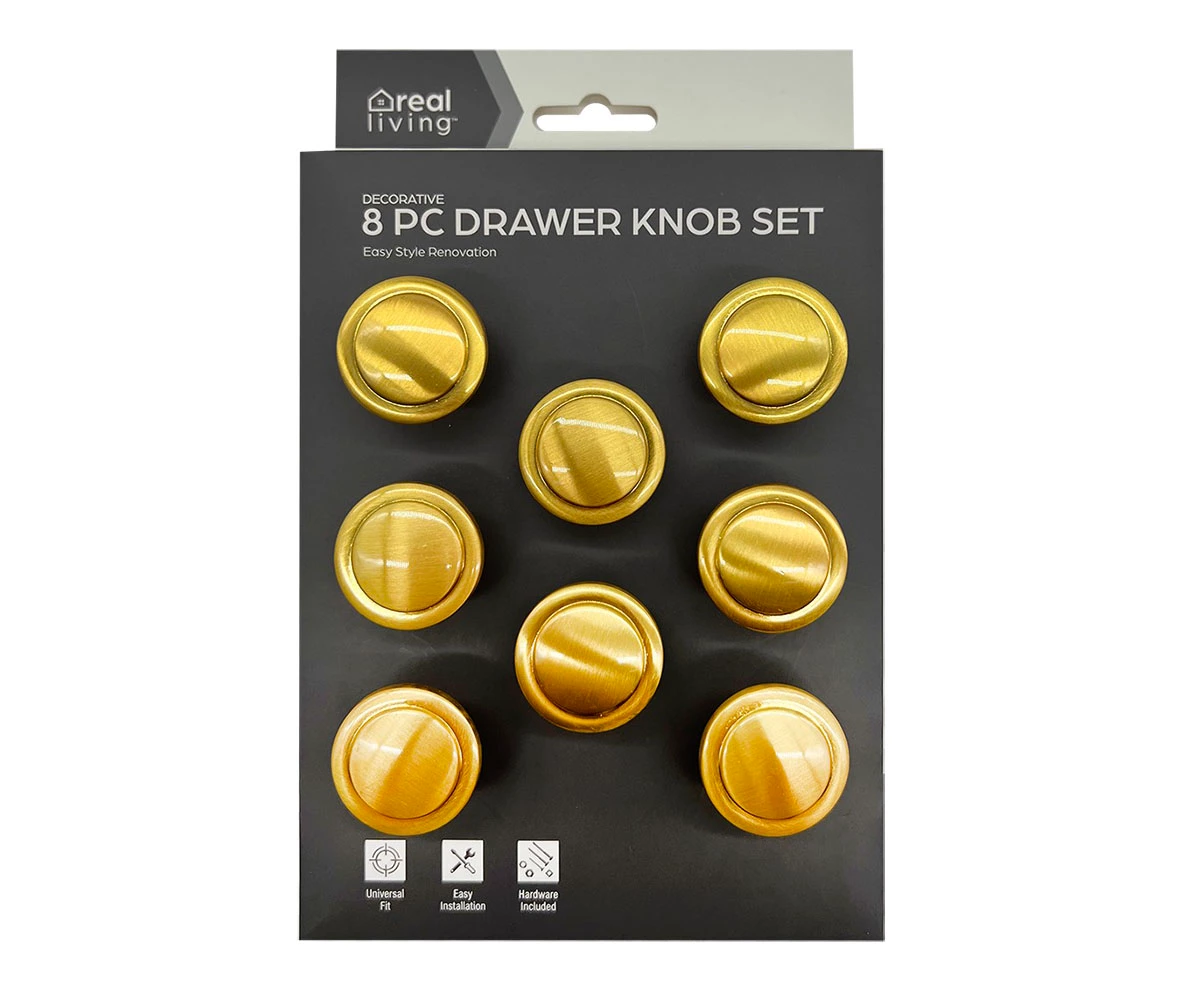 Gold 8-Piece Drawer & Cabinet Knob Set 3 Gold 8-Piece Drawer & Cabinet Knob Set