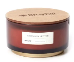 Mahogany Vetiver Brown Glass 3-Wick Jar Candle, 30 Oz.
