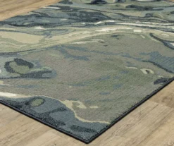 Sebrok Blue & Green Abstract Area Rug, (2.3' X 7.6')