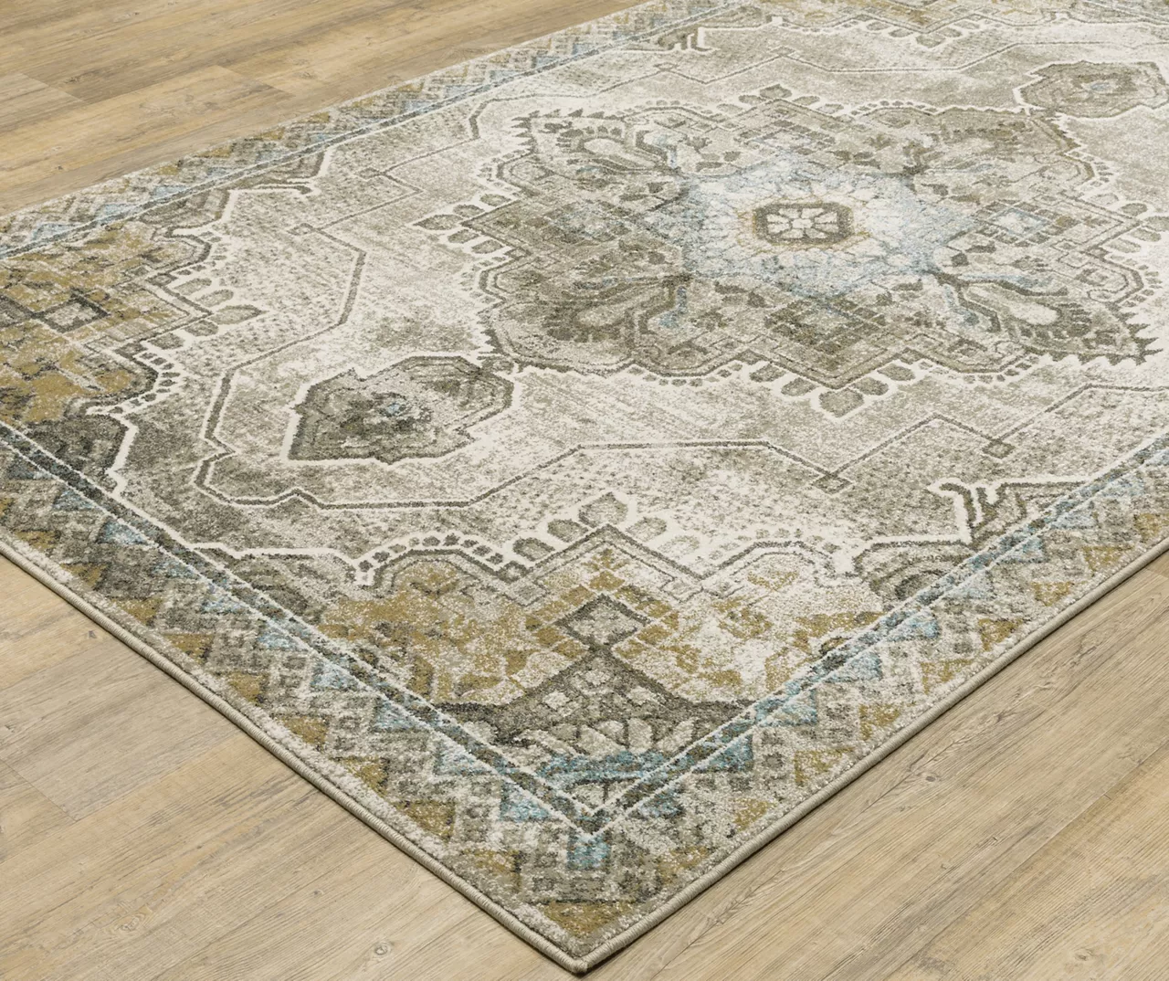 Vedi Gray & Blue Geometric Medallion Area Rug, (6.7' X 9.2') 4 Vedi Gray & Blue Geometric Medallion Area Rug, (6.7' X 9.2') - Image 2